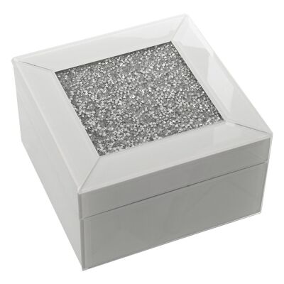 WHITE CRYSTAL JEWELRY BOX WITH DIAMONDS 14X14X8CM LL11697