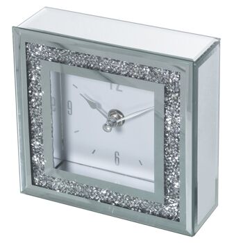 HORLOGE DE TABLE MIROIR AVEC DIAMANTS 14X4,5X14CM, BATTERIE : 1XAA NON INCL LL11701