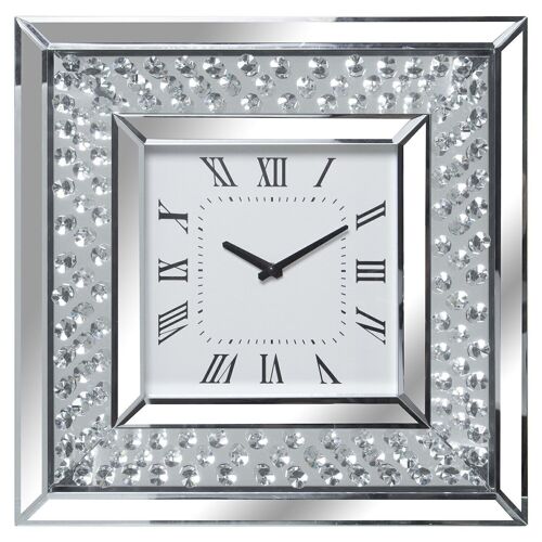 RELOJ PARED ESPEJO C/BRILLANTES 40X40CM 40X4,5X40CM, PILA:1XAA NO INC LL11720