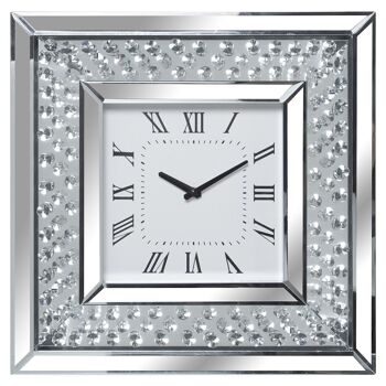 HORLOGE MURALE MIROIR AVEC DIAMANTS 40X40CM 40X4,5X40CM, BATTERIE: 1XAA NON INCL LL11720