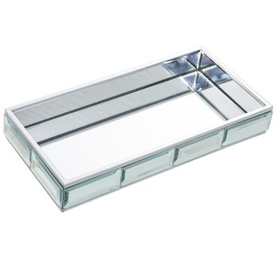 MIRROR GLASS TRAY WITH SILVER METAL 20X10X3CM LL11745