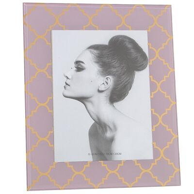 CADRE PHOTO 15X20CM VERRE ROSE/OR EXT:23X28X1CM LL12566