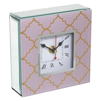 HORLOGE DE TABLE CRISTAL/BOIS ROSE/OR 145X4.5X14CM,1XAA NON INCLUS LL12567