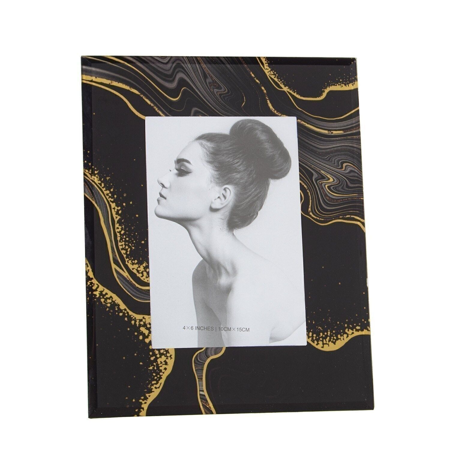 FOTOHALTER 10X15CM DEKO-GLAS. SCHWARZER MARMOR AUSSEN:18X23X1CM LL12569