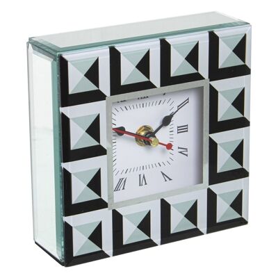 CRYSTAL/WOOD WHITE/BLACK TABLE CLOCK 14X4.5X14CM,1XAA NOT INCLUDED LL12578
