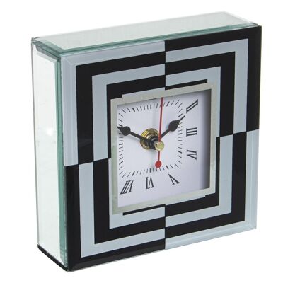 CRYSTAL/WOOD WHITE/BLACK TABLE CLOCK 14X4.5X14CM,1XAA NOT INCLUDED LL12581