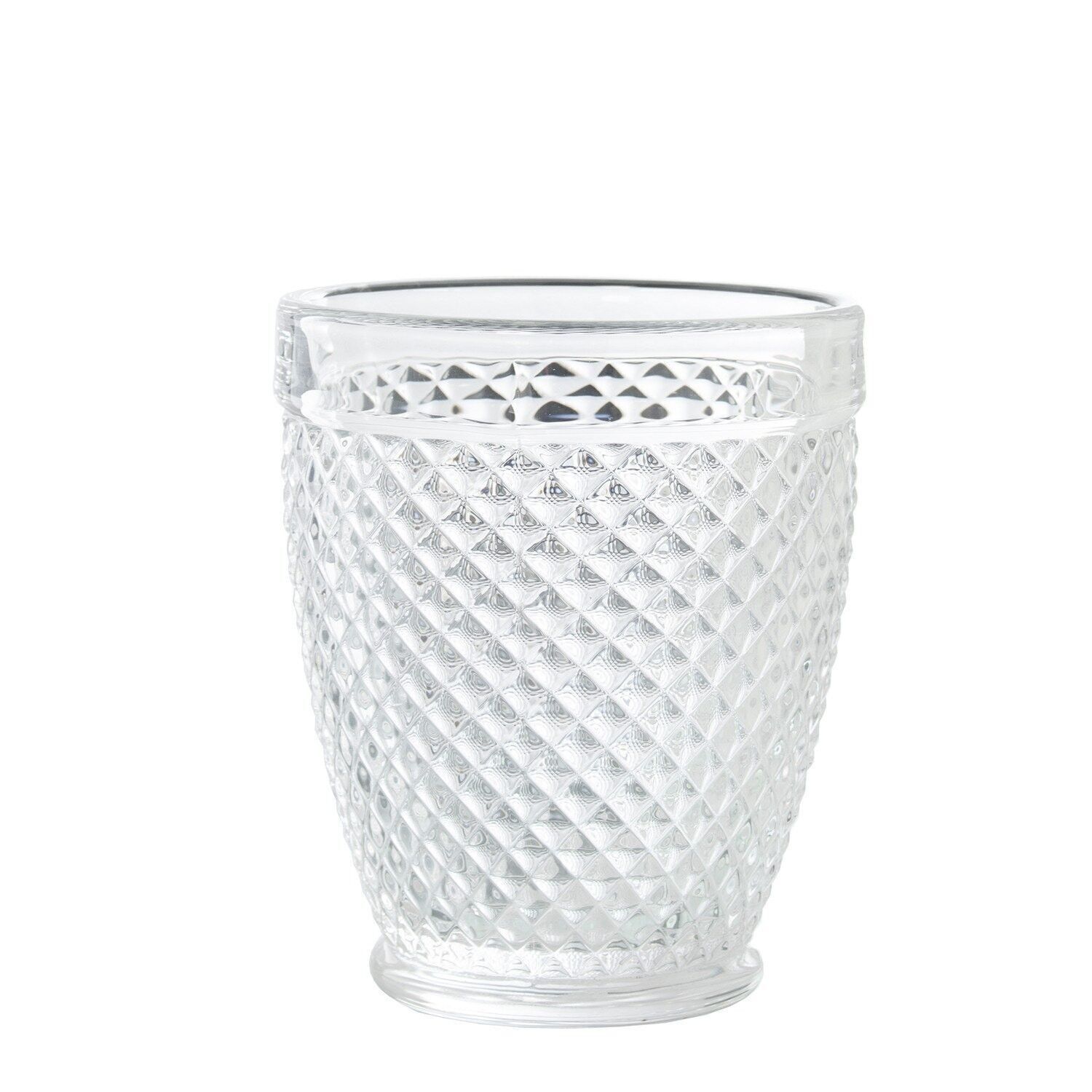 NIEDRIGE TRANSPARENTE GLAS GLASS300ML DECO. DIAMANT °9X10,5CM, SPÜLMASCHINENFEST LL14960