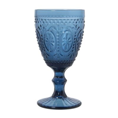 TAZZA CRISTALLO BLU 300ML DECO.FIORE °9X16,5CM, LAVABILE IN LAVASTOVIGLIE LL14991