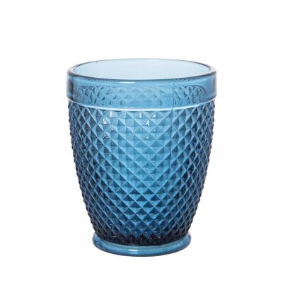 VASO BAJO CRISTAL AZUL 300MLDECO. DIAMANTE °9X10,5CM, APTO LAVAVAJILLAS LL15016
