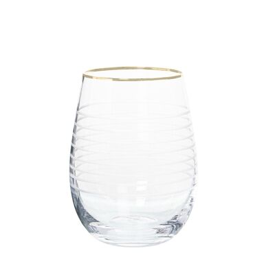 TRANSPARENT GLASS GLASS 400ML CARVED WITH GOLD EDGE _°8.5X11.5CM, DISHWASHER SAFE LL15023
