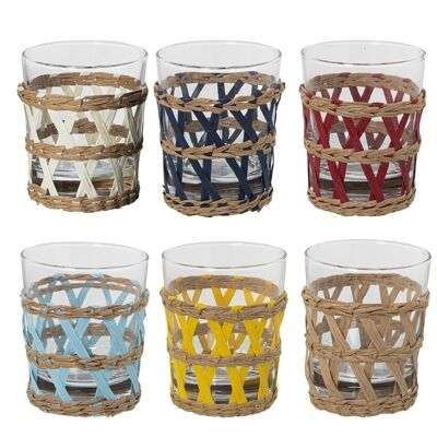 GLASS UNDER TRANSP. GLASS 200ML WICKER ASSORTED COLORS _°8X9.5CM, REMOVABLE WICKER LL15062