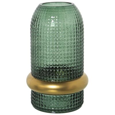 GREEN GLASS VASE GOLDEN RING °15X25CM, MOUTH: °7.5CM LL19537