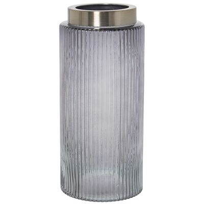 GRAY GLASS VASE WITH GOLDEN METAL EDGE °12X26CM, METAL MOUTH: °9CM LL19599
