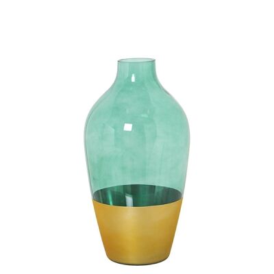 VASE VERRE OR/VERT °15X28CM, BOUCHE:°5CM-BASE:°8.5C LL19741