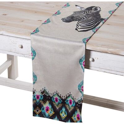 CAMINO DE MESA TERCIOPELO 180X30CM IKAT CEBRA VENECIA 180X30CM, 100% POLI╔STER LL20264