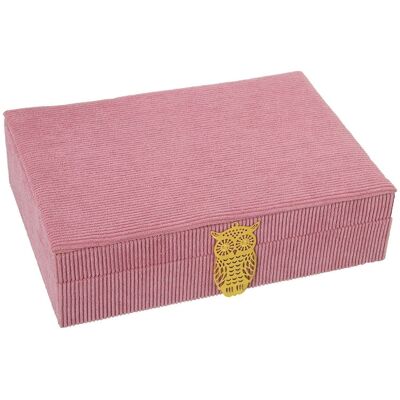 BOITE A BIJOUX EN VELOURS CÔTELÉ ROSE 28X20X7CM LL25001