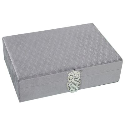 BOITE A BIJOUX VELOURS GRIS 28X20X7CM LL25004