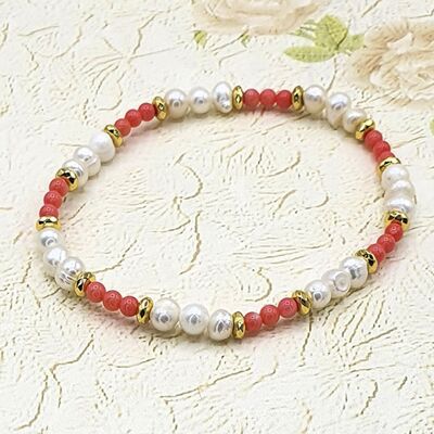 Bracelet Elba freshwater pearl and coral