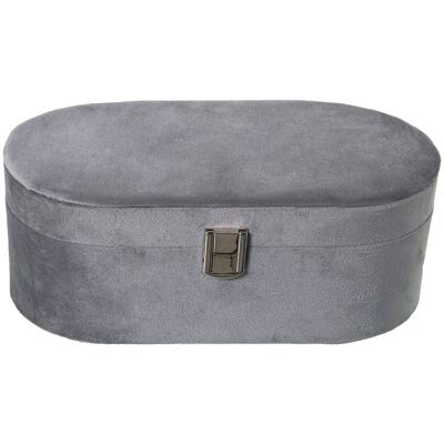 BOITE A BIJOUX EN VELOURS GRIS AVEC MIROIRS 26X13X10CM LL25049