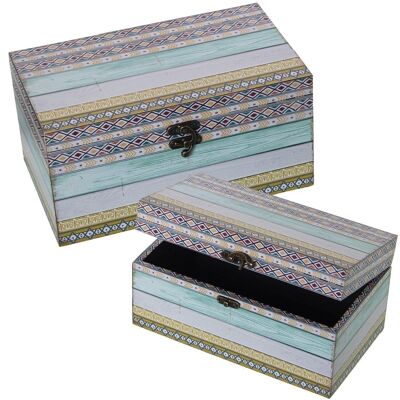 SET 2 DECORATED BOXESDMWOOD/POLYESTER CANVAS 30X18X15+24X14X12CM LL27036