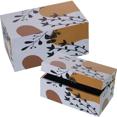 SET 2 DECORATED BOXESDMWOOD/POLYESTER CANVAS 30X18X15+24X14X12CM LL27044