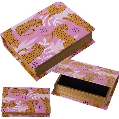 SET 3 BOITES LIVRES DÉCORÉESDMW BOIS/TOILE POLYESTER ROSE 30X24X8+24X18X6+18X12X4CM LL27049