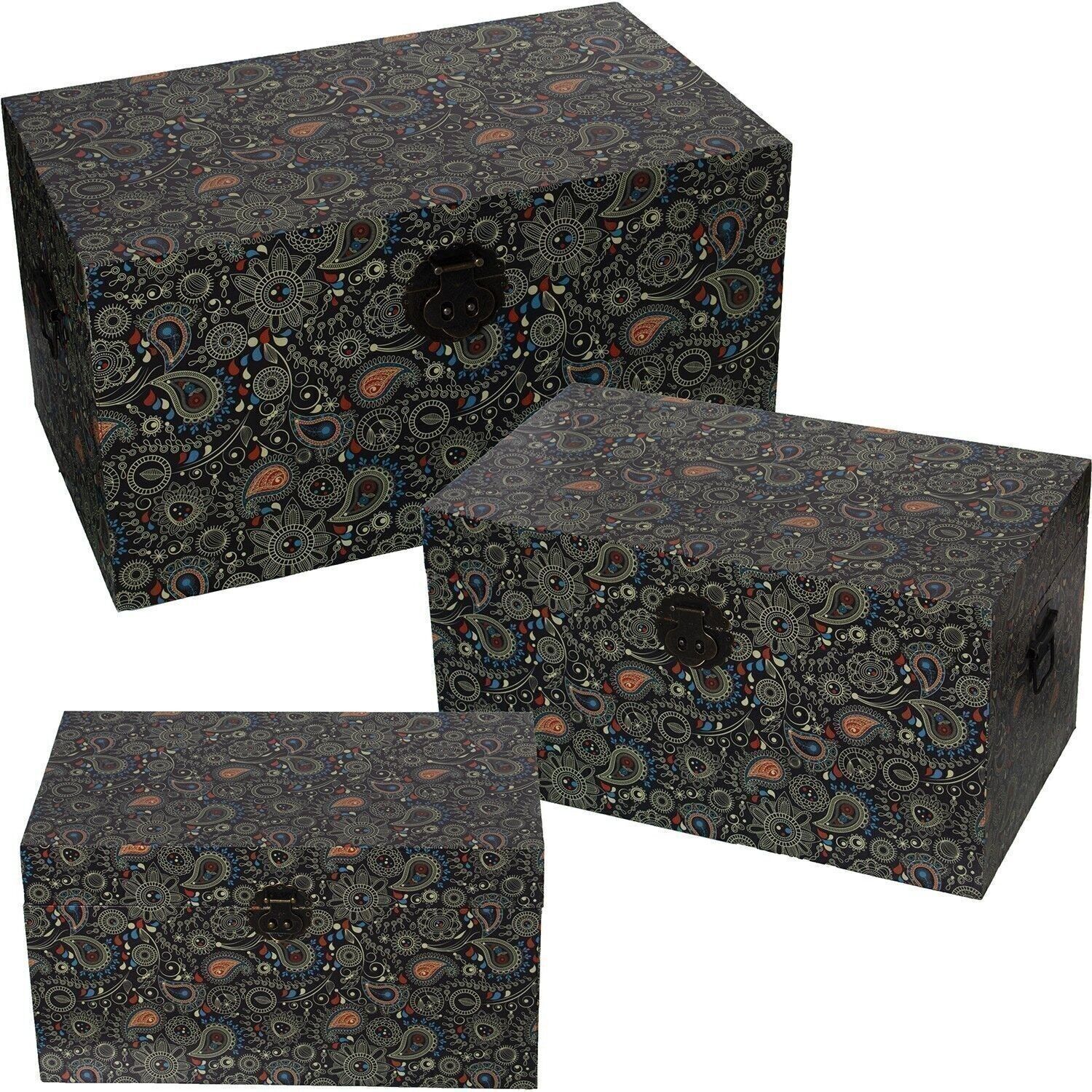 SET 3 DEKORIERTE KOFFERHOLZ/POLYESTER-LEINWAND 65X38X35+55X32X30+45X26X25CM LL27057