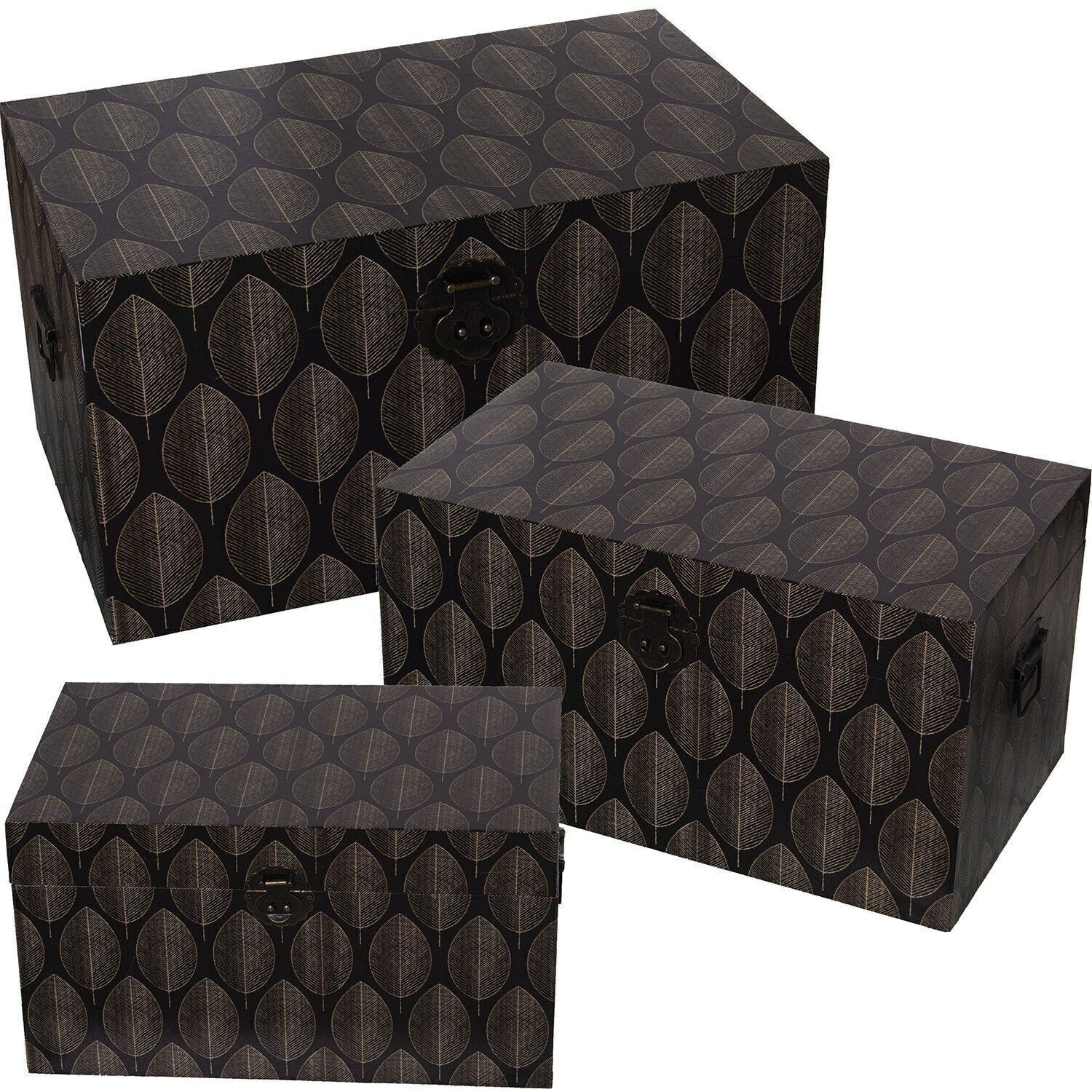 SET 3 DEKORIERTE STAMMBAHNEN AUS HOLZ/SCHWARZEM POLYESTER-CANVAS, 65X38X35+55X32X30+45X26X25CM LL27060
