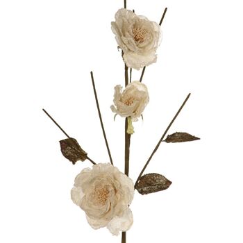 BRANCHE AVEC 3 FLEURS EN TISSU BEIGE _°MAX.12X90CM LL27605