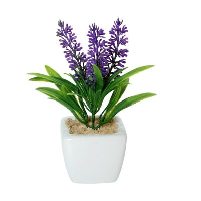 VASO CON FIORI ARTIFICIALI LAVANDA _10X5X5CM, MATERIALE:PU+CER┴MIC LL28981