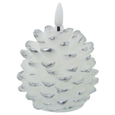 VELA LED DE CERA PIÑA PLATA,CON INTERRUPTOR °8X13CM, PILA:1XCR2032 INCLUI LL29453