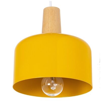 YELLOW METAL CEILING LAMP/WOOD CONE,1XE27,MAX.25W NO °19X20CM, CABLE:70CM LL36097