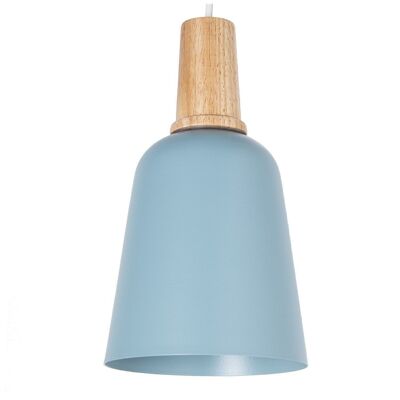 LIGHT BLUE METAL CEILING LAMP WITH WOODEN CONE, 1XE27, MAX.25W NO °15X28CM, CABLE:75CM LL36098