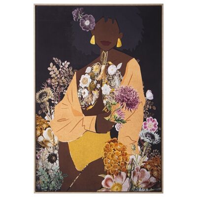 PRINTED CANVAS PICTURE WOMAN WITH FLOWERS NATURAL FRAME 80X4X120CM LL36170
