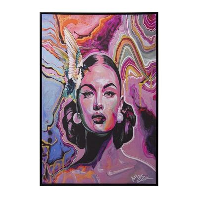 WOMAN PRINTED CANVAS PICTURE WITH BLACK WOODEN FRAME 80X4X120CM LL36245