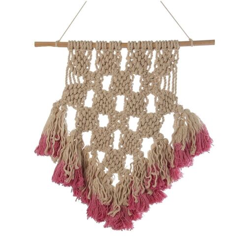 TAPIZ MACRAMÉ CRUDO C/FLECOSROSA 50X54CM LL36291