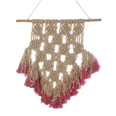 RAW MACRAMÉ TAPESTRY WITH PINK FRINGE 50X54CM LL36291