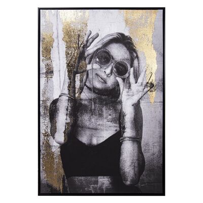 WOMAN PRINTED CANVAS PICTURE WITH BLACK WOODEN FRAME 80X4X120CM LL36300