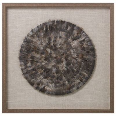 DARK GRAY FEATHER ORNAMENT PICTURE, PS FRAME W/GLASS 55X3X55CM LL36333