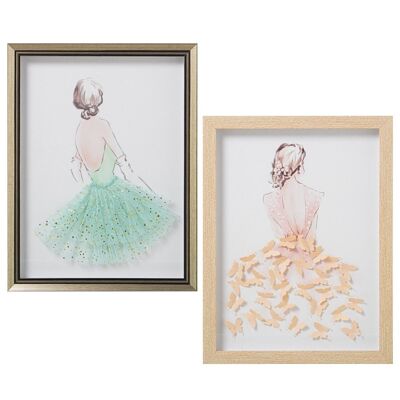 3D LACE BALLERINA PAINTING PS FRAME W/ASSORTED GLASS _30X3.5X40CM LL36350