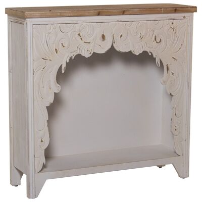OLD WHITE CARVED WOODEN ENTRANCE FURNITURE W/NATURA BOARD 101X29X100CM, FIR+DM LL36404