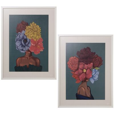 WOODEN PICTURE WITH WHITE MOLDING AFRICAN FLOWERS SURT _60X2X80CM LL36503