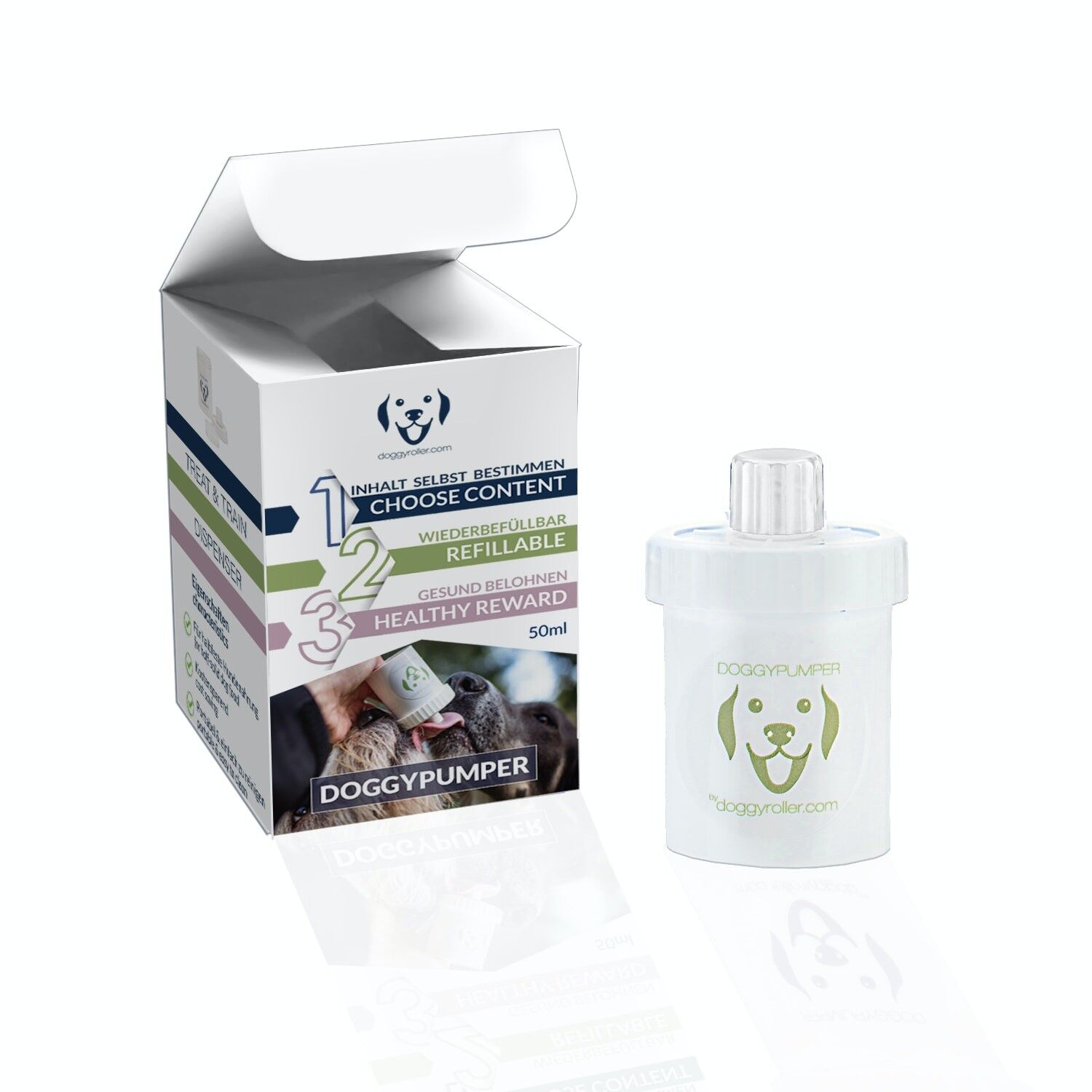 Doggpumper Green - Dispensador de comida para perros para adiestramiento.  Entrega dosificada e higiénica.