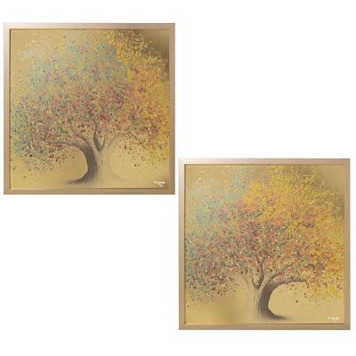 QUADRO IN LEGNO 60X60CM ALBERO CON GOCCE DORATE ASSORTITE _60X3X60CM LL36528