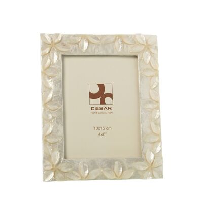 MOTHER OF PEARL PHOTO HOLDER 10X15CM NATURAL RELIEF FLOWERS _EXT.17X22X1CM LL37157