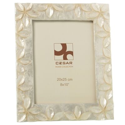 MOTHER OF PEARL PHOTO HOLDER 20X25CM NATURAL RELIEF FLOWERS _EXT.27X32X1CM LL37159