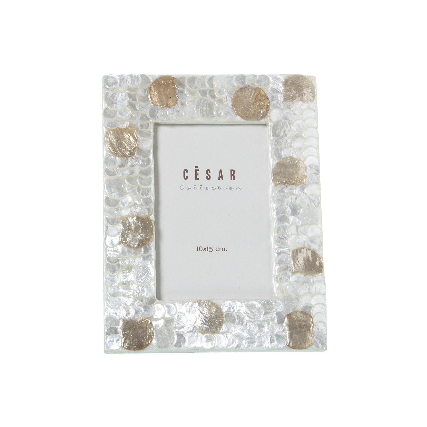 PORTA FOTO MADREPERLA 10X15CM CERCHI NATURALE/TAN _EXT:17X22X1CM LL37169