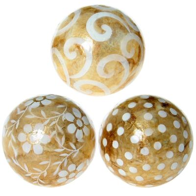 ASSORTIMENT BOULES NACAR DÉCORÉES TOAST/BLANC _°10CM LL37448