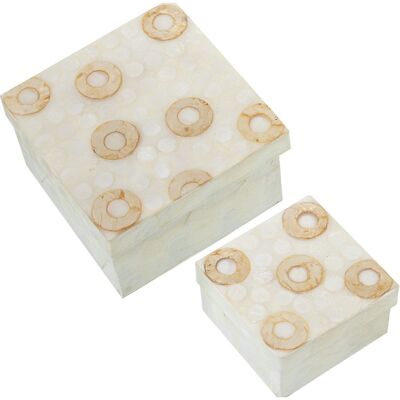 SET 2 NATURAL MOTHER OF PEARL BOXES RIBBED 13X13X8CM+9X9X6CM LL37723