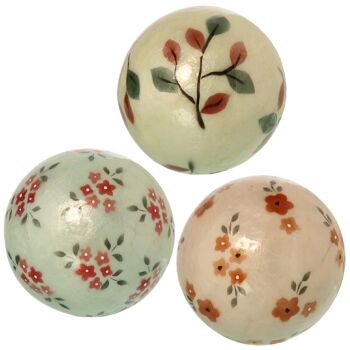 BOULE NACAR DECOREE FLEUR AVEC FEUILLES ASSORTIMENT _°10CM LL38616